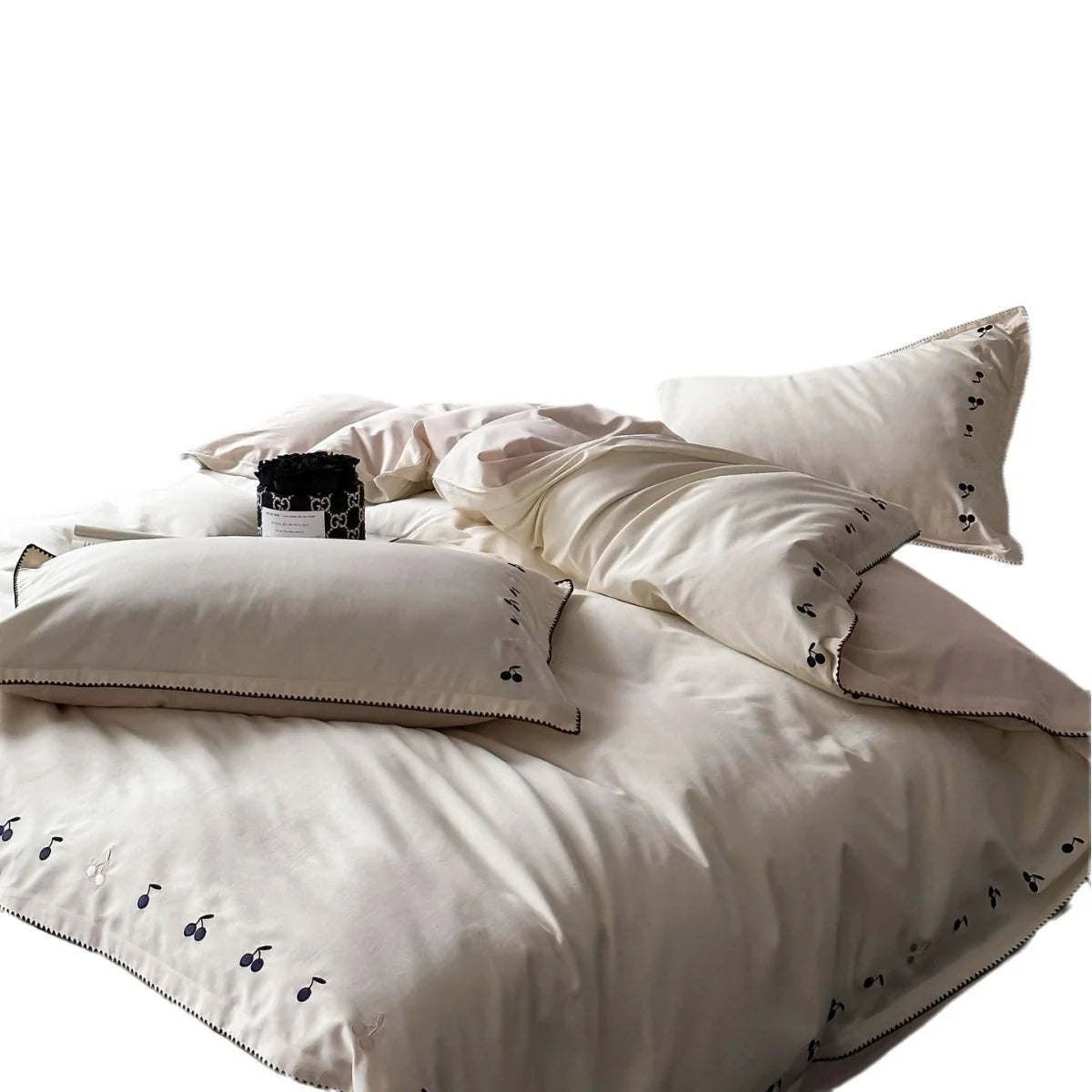 Bedding Set Cotton Satin Cherry Embroidery 4-Piece