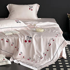 Bedding Set Cotton Satin Cherry Embroidery & Contrasting Piping