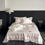 Bedding Set Cotton Satin Cherry Embroidery & Contrasting Piping