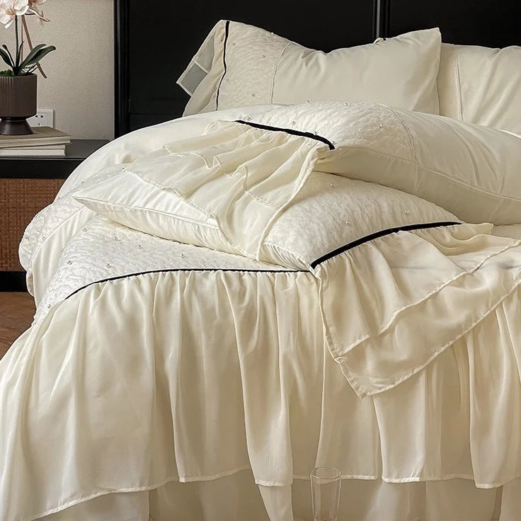 Bedding Set Cotton Satin Chiffon Ruffles 4 Piece Set
