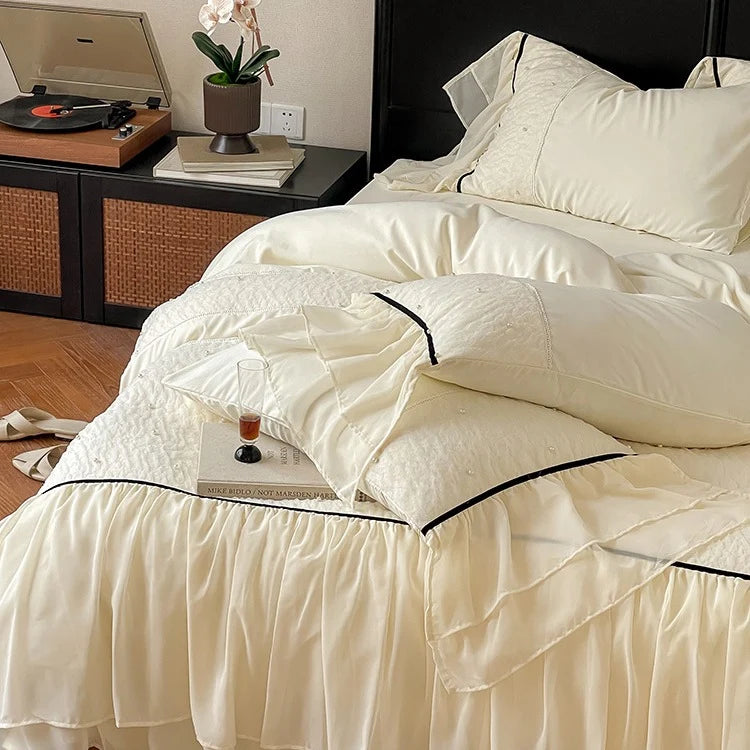 Bedding Set Cotton Satin Chiffon Ruffles 4 Piece Set