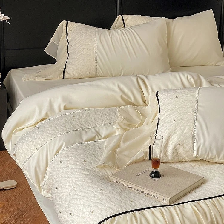Bedding Set Cotton Satin Chiffon Ruffles 4 Piece Set