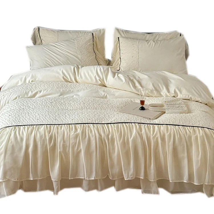 Bedding Set Cotton Satin Chiffon Ruffles 4 Piece Set