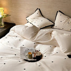 Bedding Set Cotton Satin Contrast Piping & Embroidered Hearts