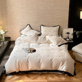 Bedding Set Cotton Satin Contrast Piping & Embroidered Hearts