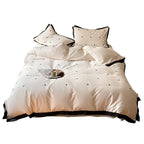 Bedding Set Cotton Satin Contrast Piping & Embroidered Hearts