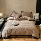 Bedding Set Cotton Satin Contrast Piping & Embroidered Hearts