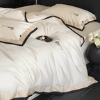 Bedding Set Cotton Satin Contrasting Border & Rose Embroidery
