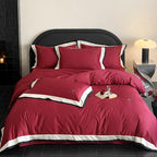 Bedding Set Cotton Satin Contrasting Border & Rose Embroidery