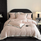 Bedding Set Cotton Satin Contrasting Border & Rose Embroidery