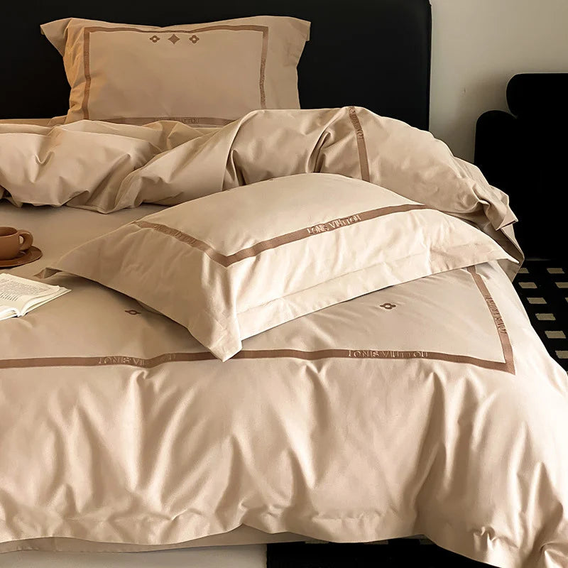 Bedding Set Cotton Satin Embroidered Border