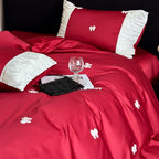 Bedding Set Cotton Satin Embroidered Bows & Ruffles