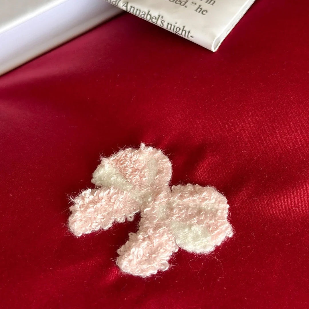 Bedding Set Cotton Satin Embroidered Bows & Ruffles