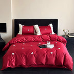 Bedding Set Cotton Satin Embroidered Bows & Ruffles