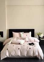 Bedding Set Cotton Satin Embroidered Bows & Ruffles