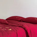 Bedding Set Cotton Satin Embroidered Koi Motifs