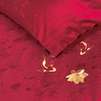 Bedding Set Cotton Satin Embroidered Koi Motifs
