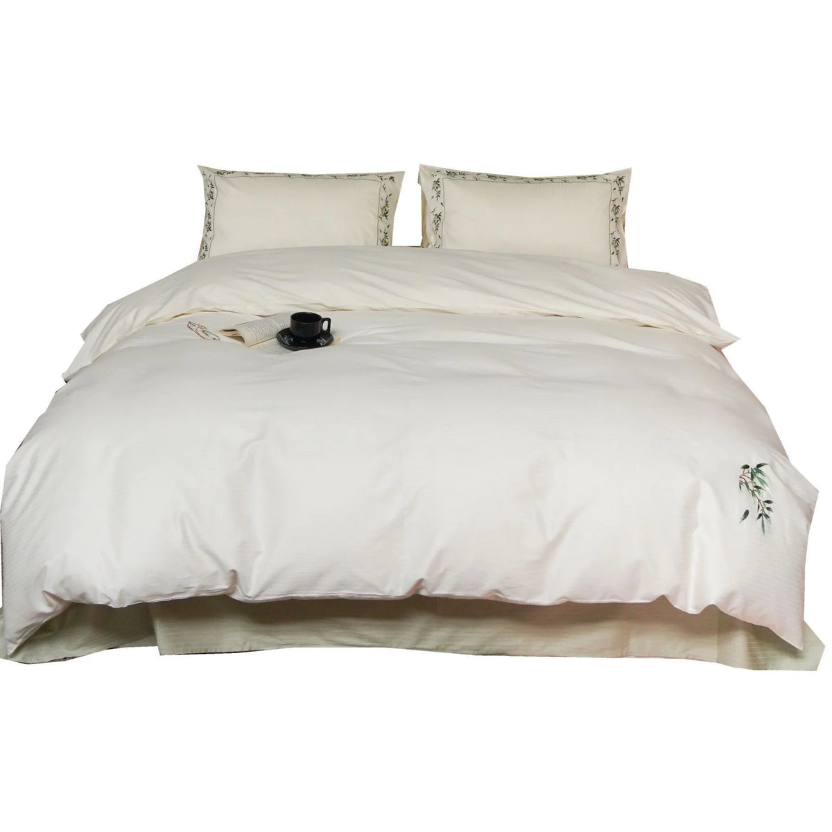 Bedding Set Cotton Satin Embroidered Leaf Four-Piece All-Season