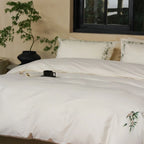 Bedding Set Cotton Satin Embroidered Leaf Four-Piece All-Season