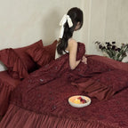 Bedding Set Cotton Satin Embroidered Overlay & Ruffled Edges