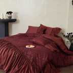 Bedding Set Cotton Satin Embroidered Overlay & Ruffled Edges