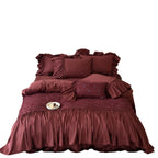 Bedding Set Cotton Satin Embroidered Overlay & Ruffled Edges