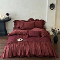 Bedding Set Cotton Satin Embroidered Overlay & Ruffled Edges