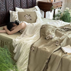 Bedding Set Cotton Satin Embroidered Roses & Ruffled Bed Skirt