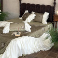 Bedding Set Cotton Satin Embroidered Roses & Ruffled Bed Skirt