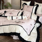 Bedding Set Cotton Satin Embroidered Ruffles 4-Piece