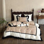Bedding Set Cotton Satin Embroidered Ruffles 4-Piece