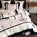 Bedding Set Cotton Satin Embroidered Ruffles 4-Piece