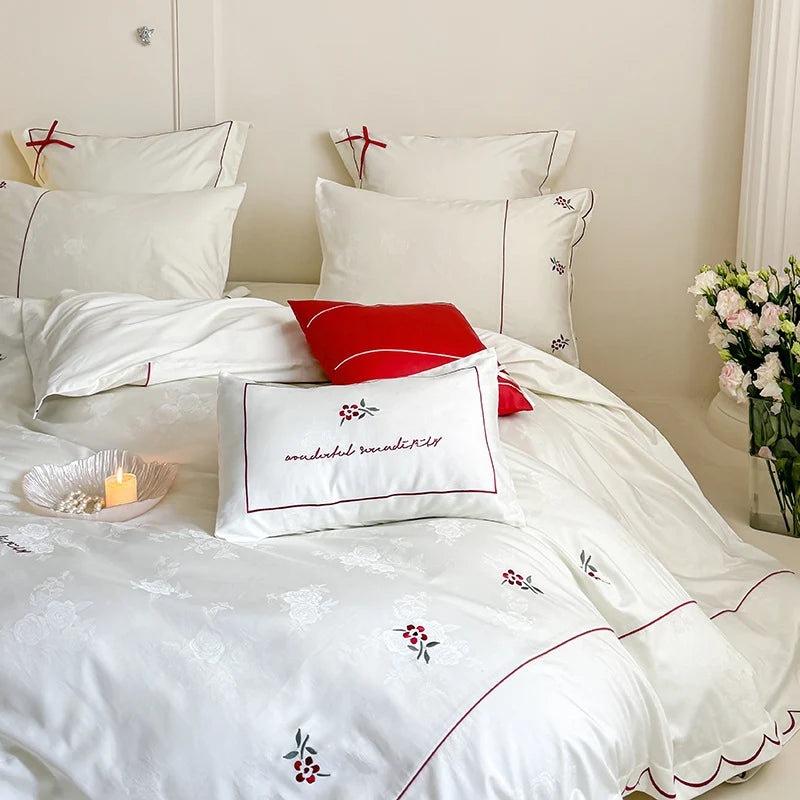 Bedding Set Cotton Satin Fine Embroidery 4-Piece