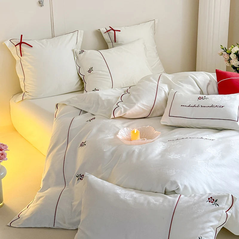 Bedding Set Cotton Satin Fine Embroidery 4-Piece