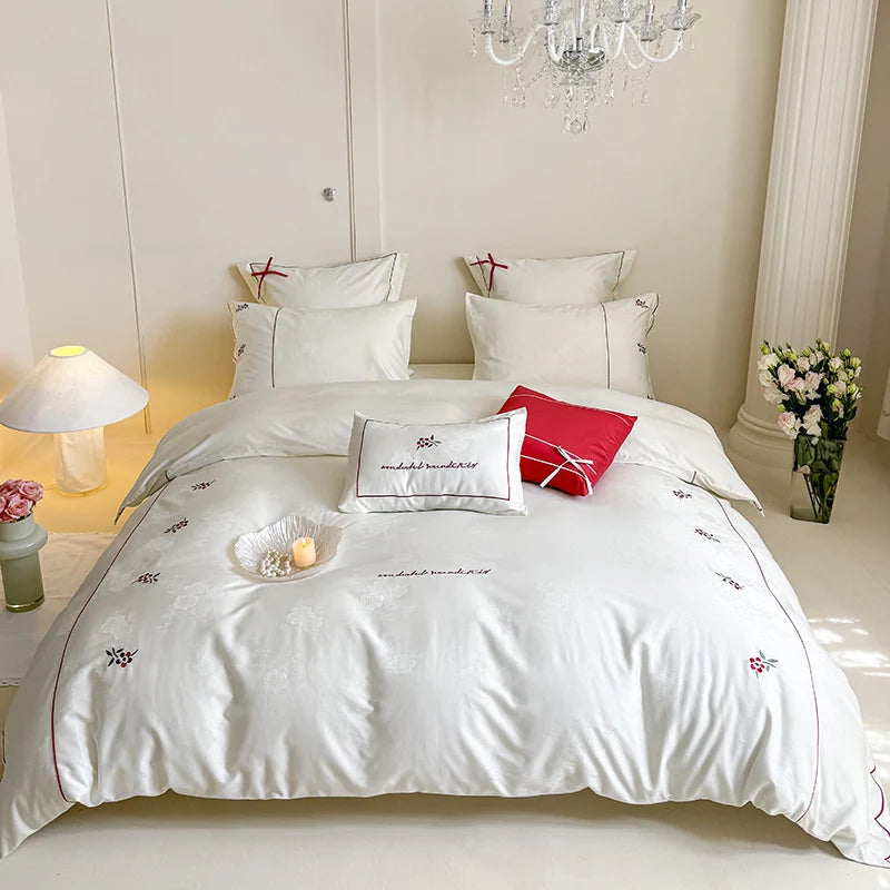 Bedding Set Cotton Satin Fine Embroidery 4-Piece