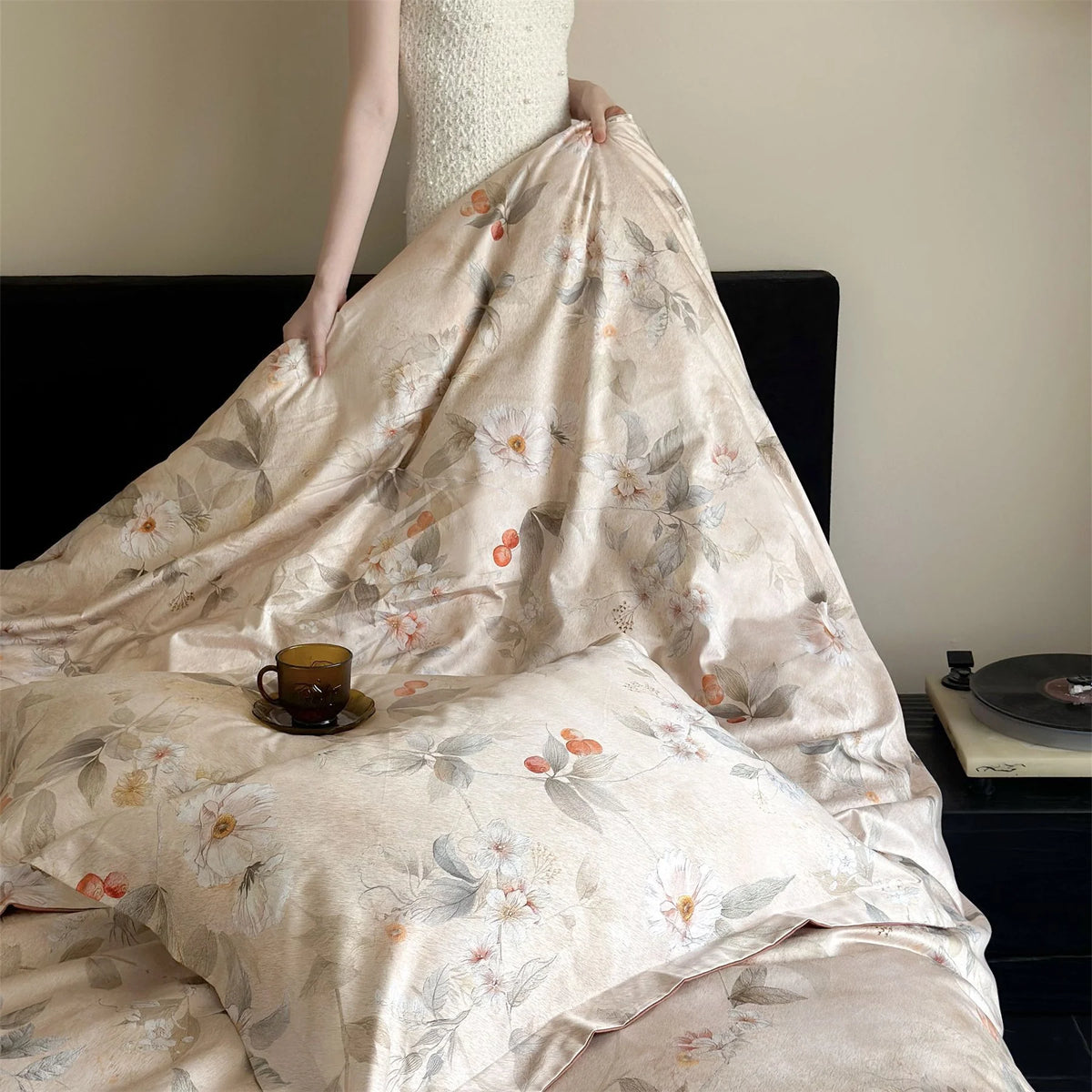 Bedding Set Cotton Satin Floral Concealed Zipper
