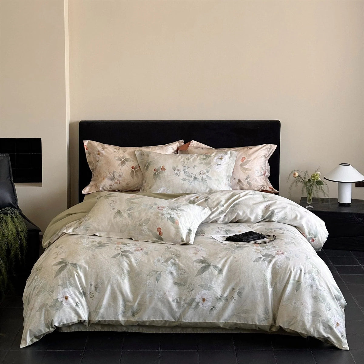 Bedding Set Cotton Satin Floral Concealed Zipper