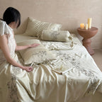 Bedding Set Cotton Satin Floral Embroidered 4-Piece