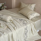 Bedding Set Cotton Satin Floral Embroidered 4-Piece