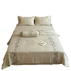 Bedding Set Cotton Satin Floral Embroidered 4-Piece