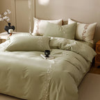 Bedding Set Cotton Satin Floral Embroidery Four-Piece