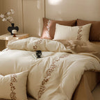 Bedding Set Cotton Satin Floral Embroidery Four-Piece
