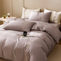 Bedding Set Cotton Satin Floral Embroidery Four-Piece
