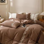 Bedding Set Cotton Satin Floral Embroidery Four-Piece