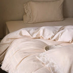 Bedding Set Cotton Satin Floral Jacquard 4-Piece Embroidered Edges