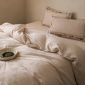 Bedding Set Cotton Satin Floral Jacquard 4-Piece Embroidered Edges