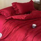 Bedding Set Cotton Satin Floral Jacquard Ruffled Hem