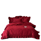 Bedding Set Cotton Satin Floral Jacquard Ruffled Hem