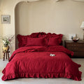 Bedding Set Cotton Satin Floral Jacquard Ruffled Hem