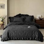 Bedding Set Cotton Satin Floral Jacquard Ruffled Hem